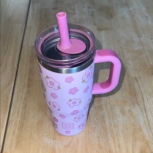 Pink Floral Tumbler with Handle